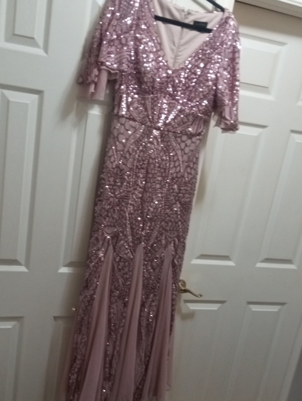 Take A Extra 50% Off▶ ELEGANT STUNNG  Rose Pink Sequin V-Neck Maxi Evening Dress
